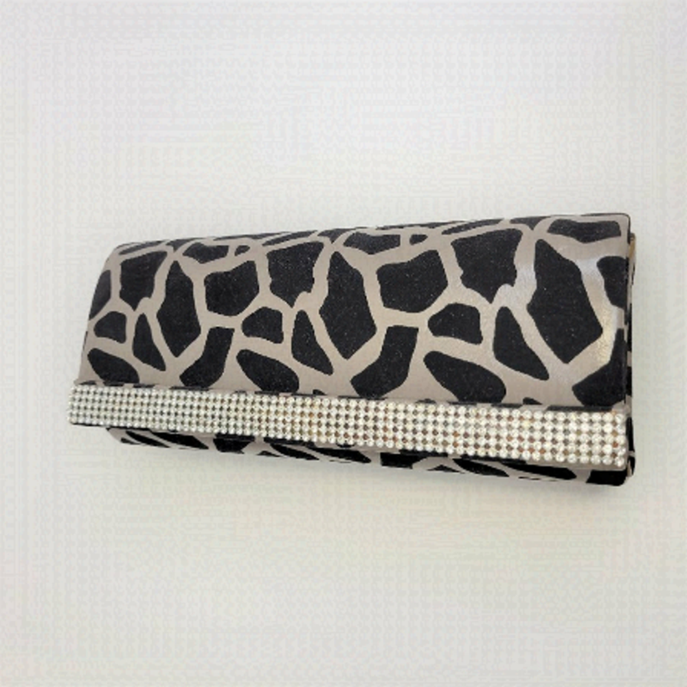 Taupe and Black Print Evening Clutch Purse